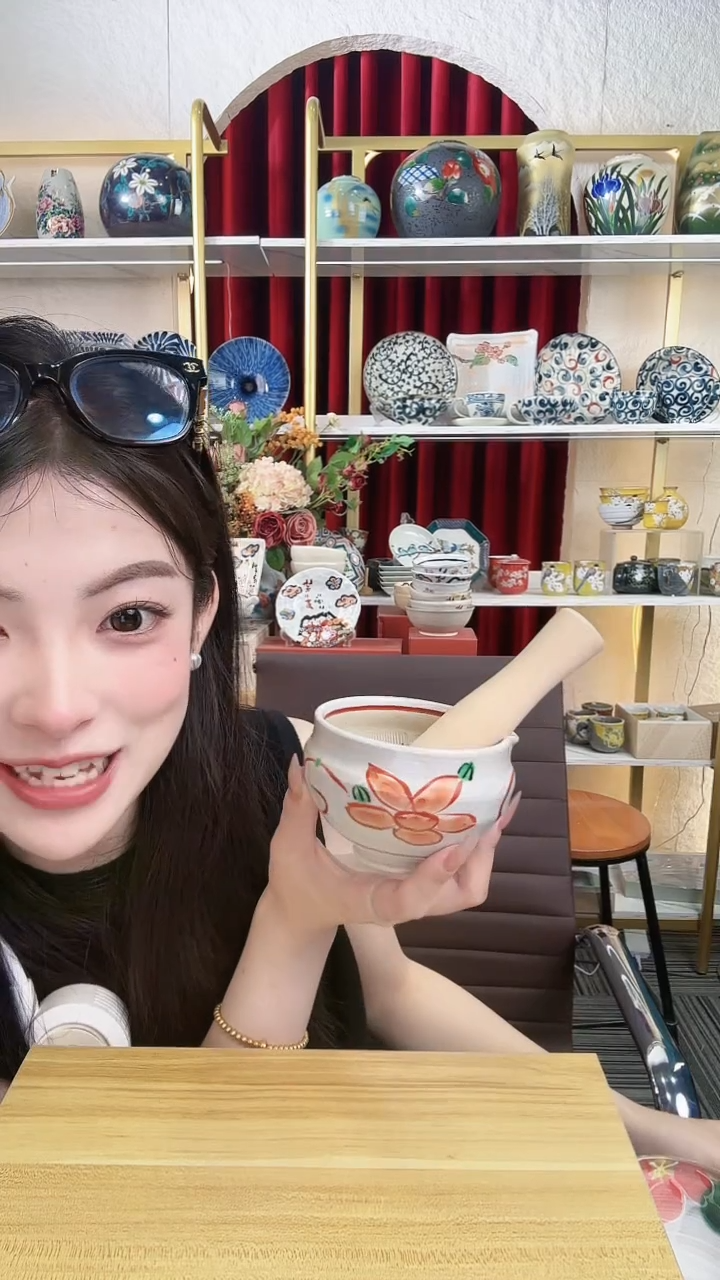 陶瓷濑户烧手绘研磨碗（带棒棒）