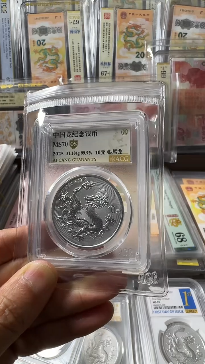 纯银银龙币 单枚 银尾龙 70分 无47尾8  如图