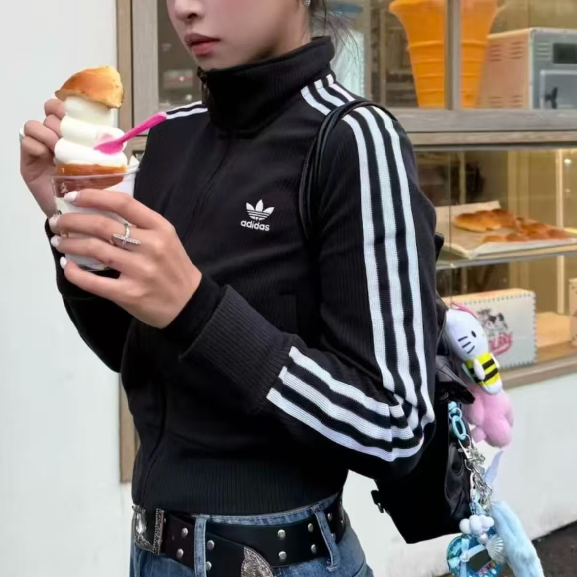 adidas/阿迪达斯ADICOLOR KNIT TOP 复古针织运动修身外套IY7278