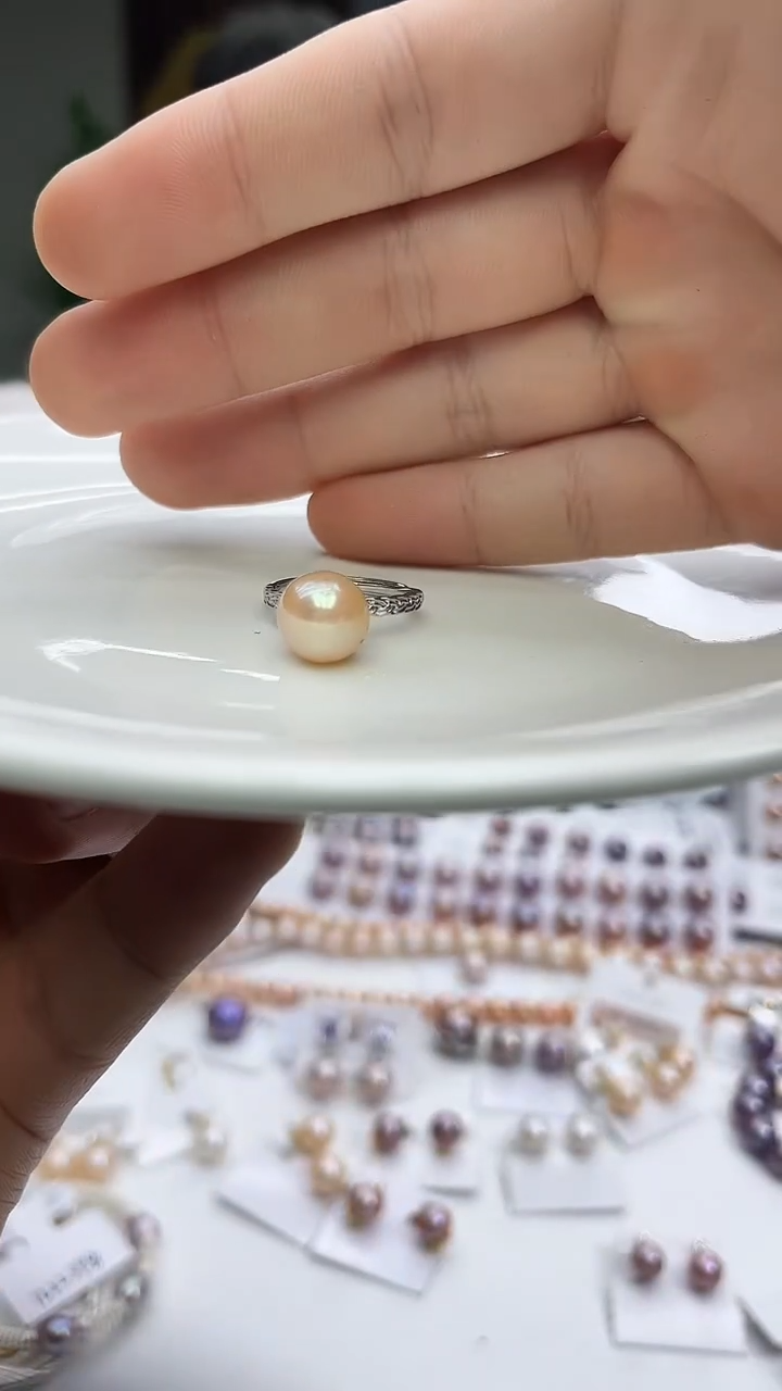 未镶嵌戒指淡水珍珠10-11mm中国红戒指（多样性发一）