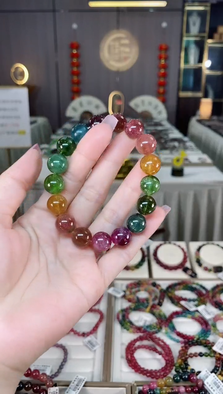 未镶嵌老矿碧玺彩虹单圈手串12mm+碧玺hon多样性发货一条