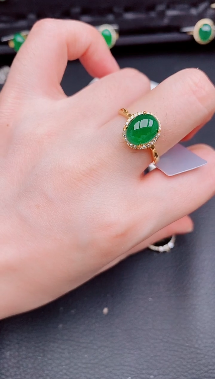 【闪购商品】翡翠戒指银S925镶嵌天然a货翡翠345