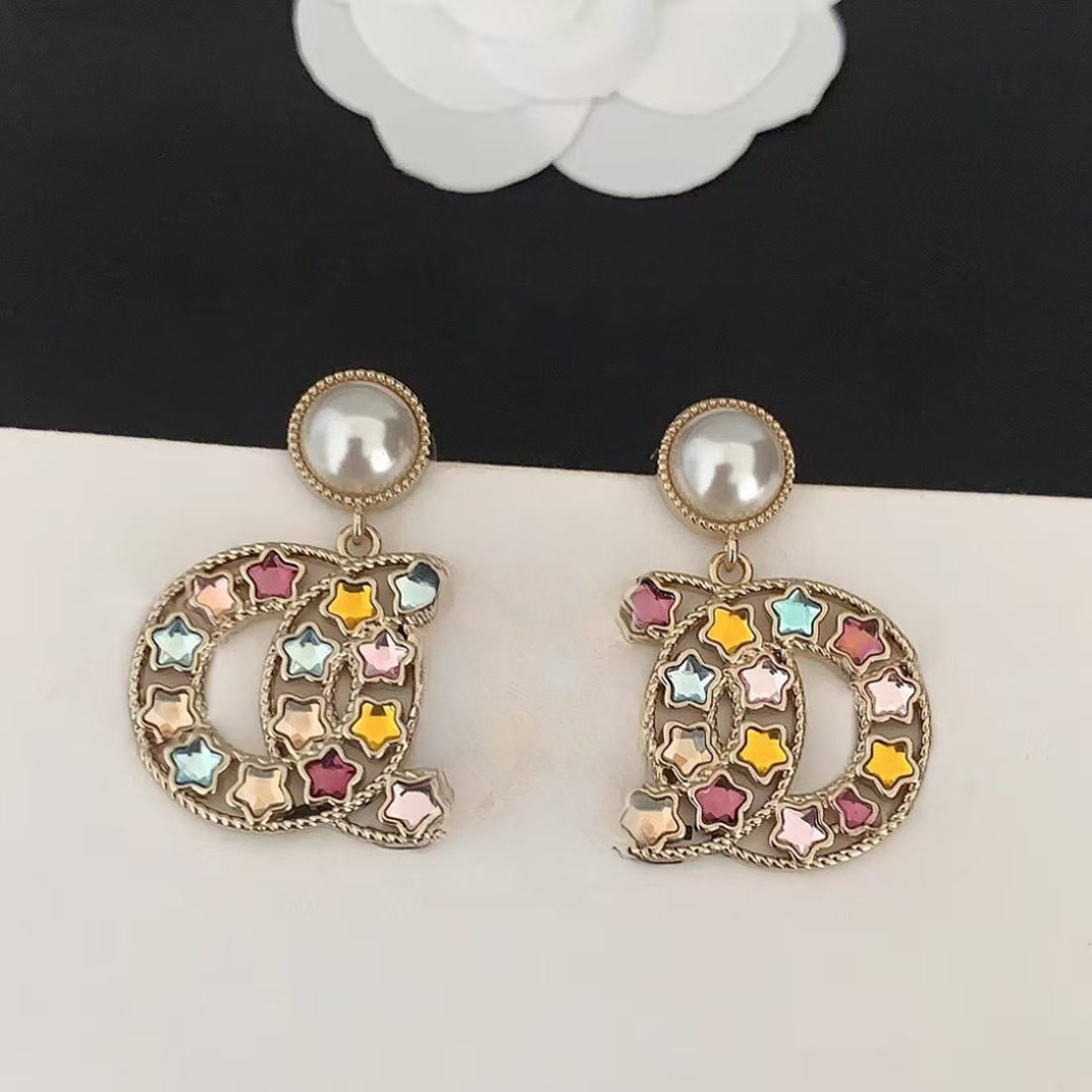 铜合金合成锆石耳饰 2025年新款镀k金耳环-CC彩钻