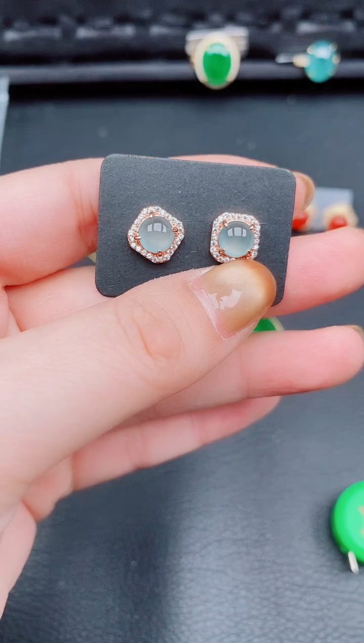 【闪购商品】翡翠耳饰银S925镶嵌天然a货翡翠443