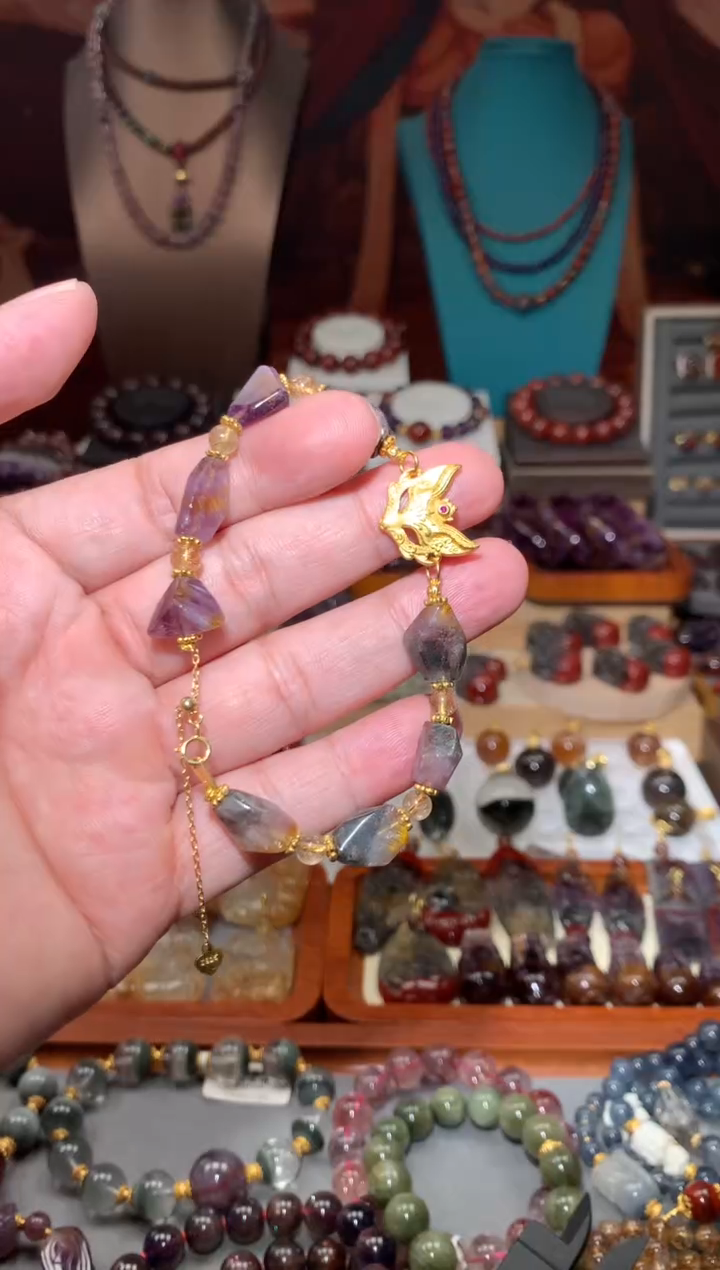 未镶嵌珠宝半成品水晶极光紫钛随形手链，多样性发一