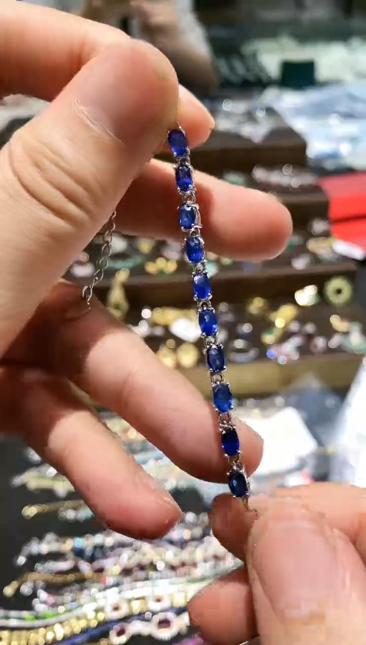 【闪购商品】蓝宝石手链银S925镀金镶嵌手链