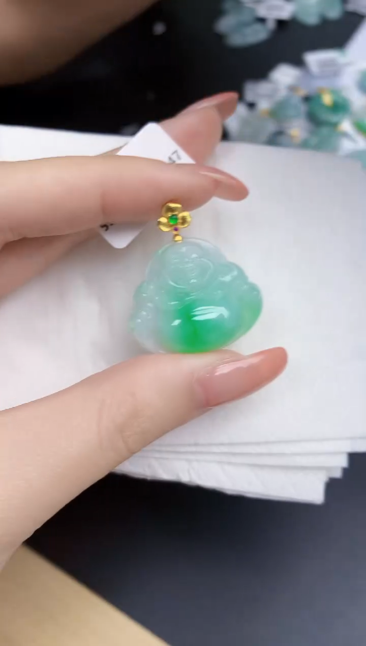 【闪购商品】翡翠颈饰18K金镶嵌天然缅甸翡翠A货
