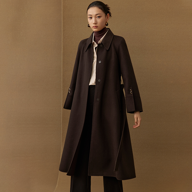 【籽言专属】曼德诗双面秋冬羊毛大衣女中长款双面呢翻领
