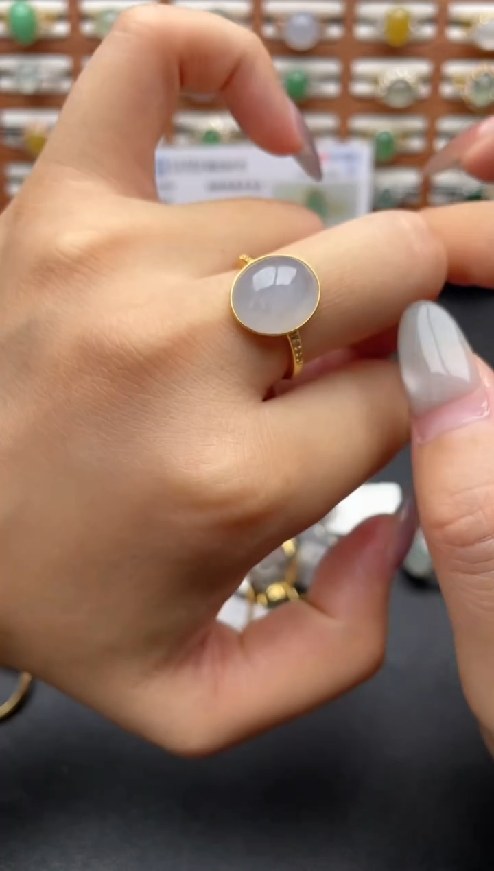 翡翠戒指银S925镶嵌一物一证一礼盒