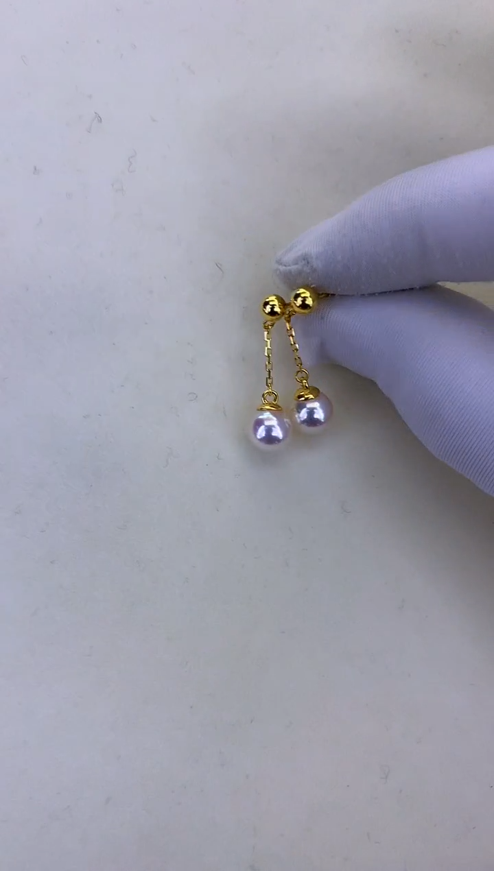 银S925镶嵌DA海水珍珠 GD296 耳线 6-7