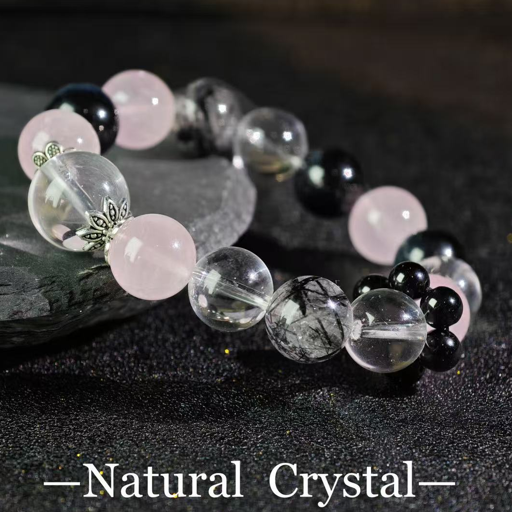 天然白水晶+粉水晶+黑发晶+蓝虎眼原创设计款多样性发一