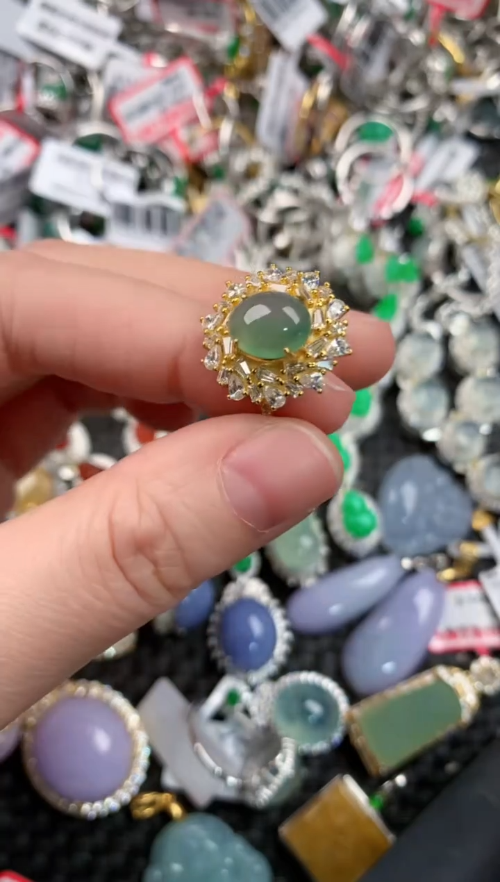 银S925镶嵌戒指翡翠444    1