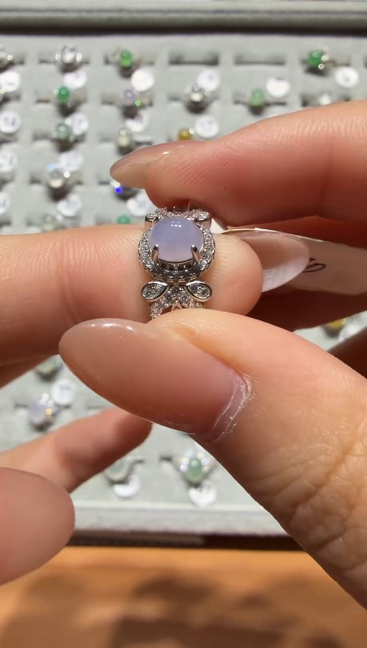 银S925镶嵌戒指翡翠925银镶缅甸A货翡翠戒指