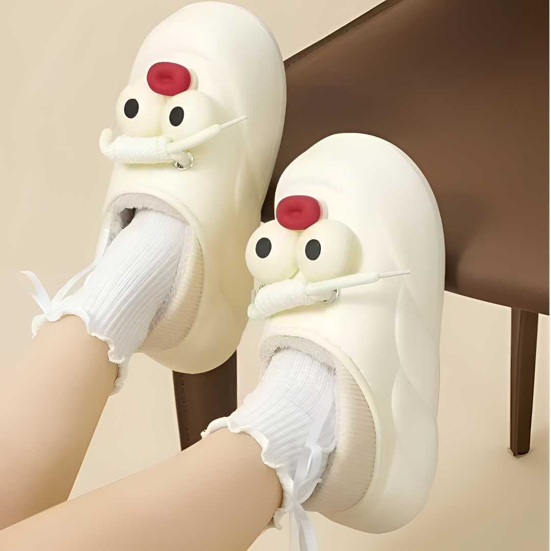 317-21可爱大眼睛女包跟棉拖鞋女冬季外穿新款家居厚毛绒保暖防水