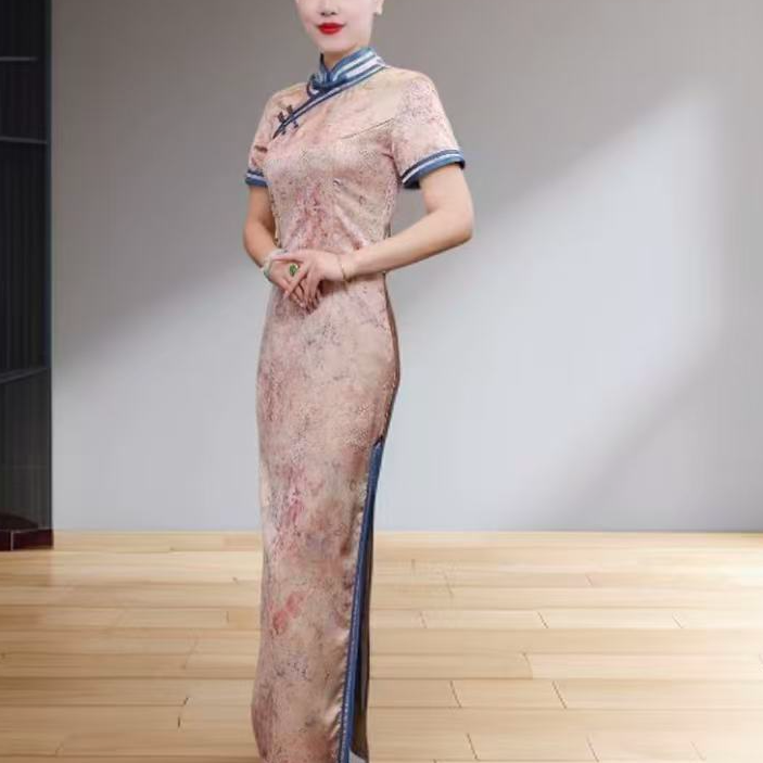 780--月白--苏州高端旗袍夏季长款双层重工