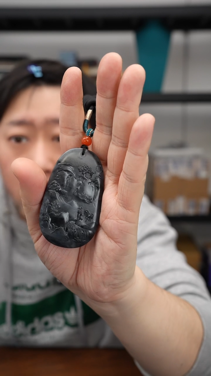 颈饰未镶嵌和田玉DS1035和田玉青花平安牌吊坠