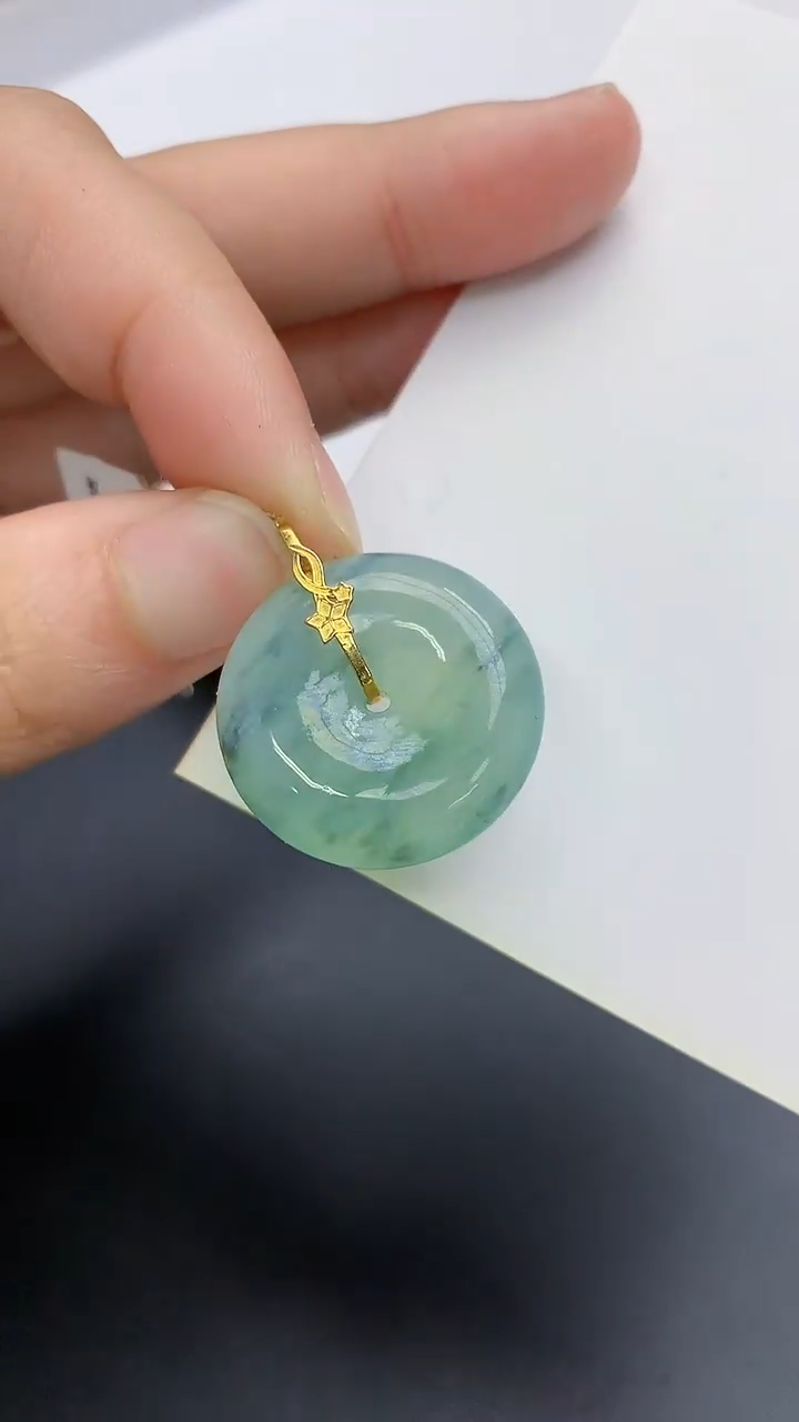 颈饰18K金镶嵌翡翠天然缅甸翡翠A货百元以上9元证书费自理