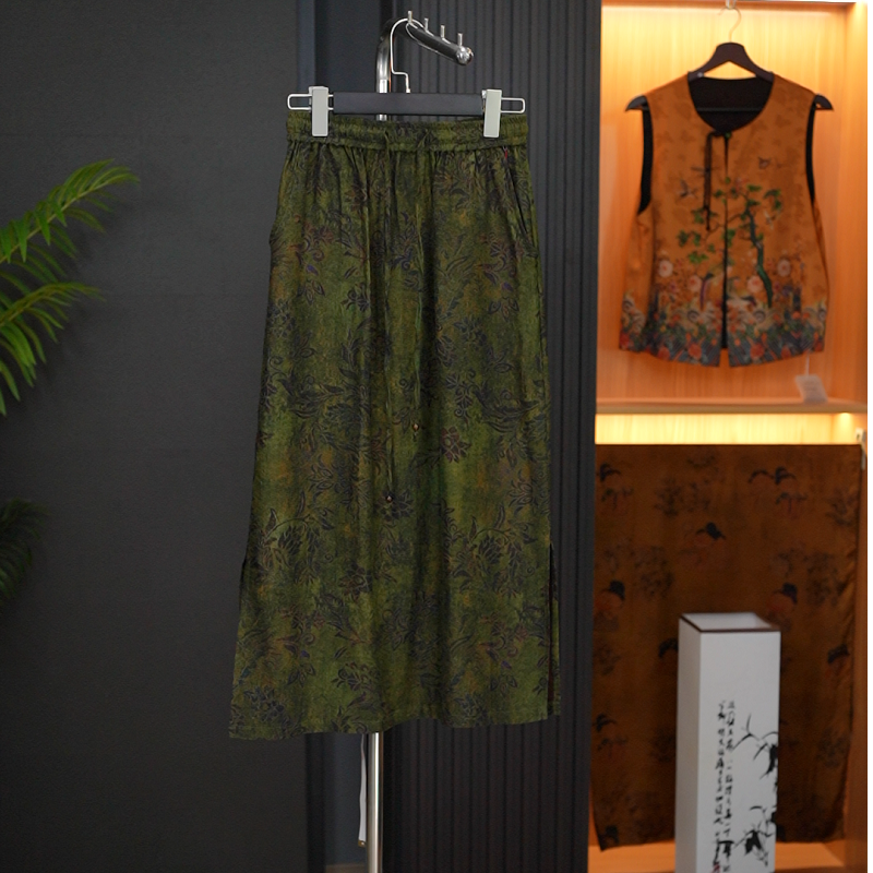 【青梅煮酒半身裙】高端新中式冠乐皱复古松紧腰系带半裙开叉口袋