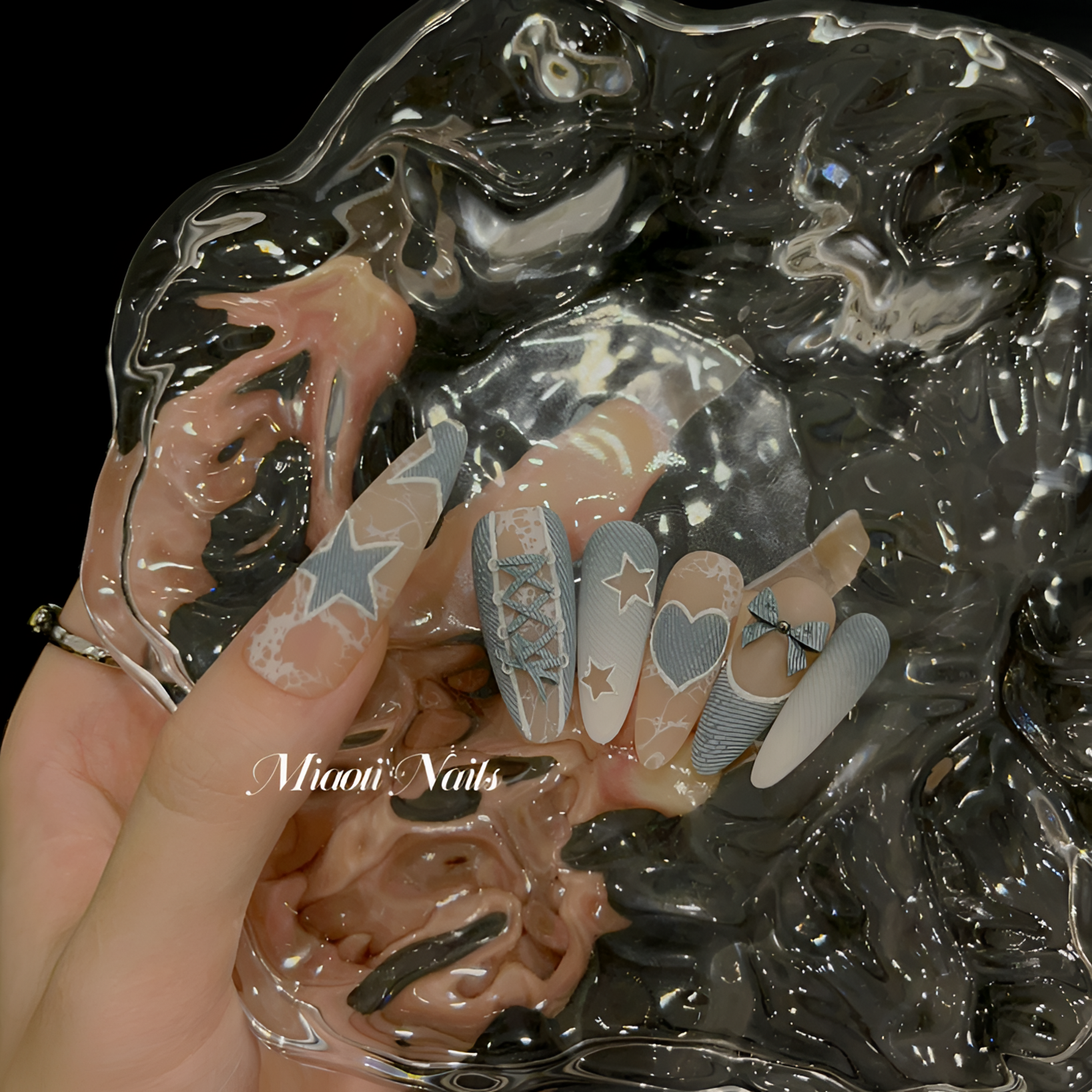 【芭比牛仔】【10个甲型定制】猫哥 甜辣复古牛仔纯手工穿戴甲