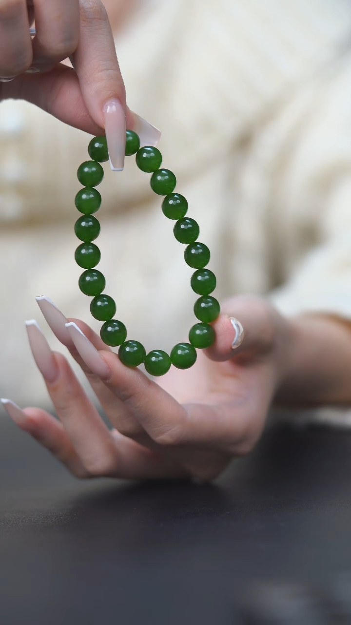 未镶嵌手串和田玉?**?HC30109碧玉圆珠手串