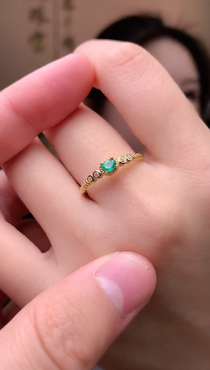 【闪购商品】祖母绿戒指银S925镶嵌戒指