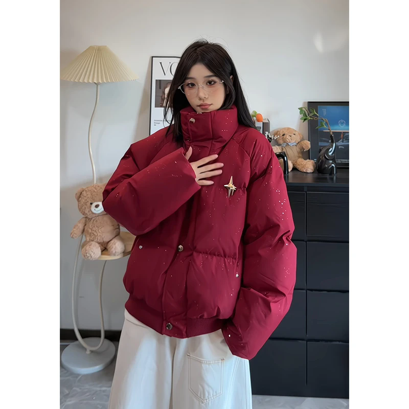 美式高街满天星棉服男款冬季时尚外套潮牌痞帅棉袄面包服短款棉衣