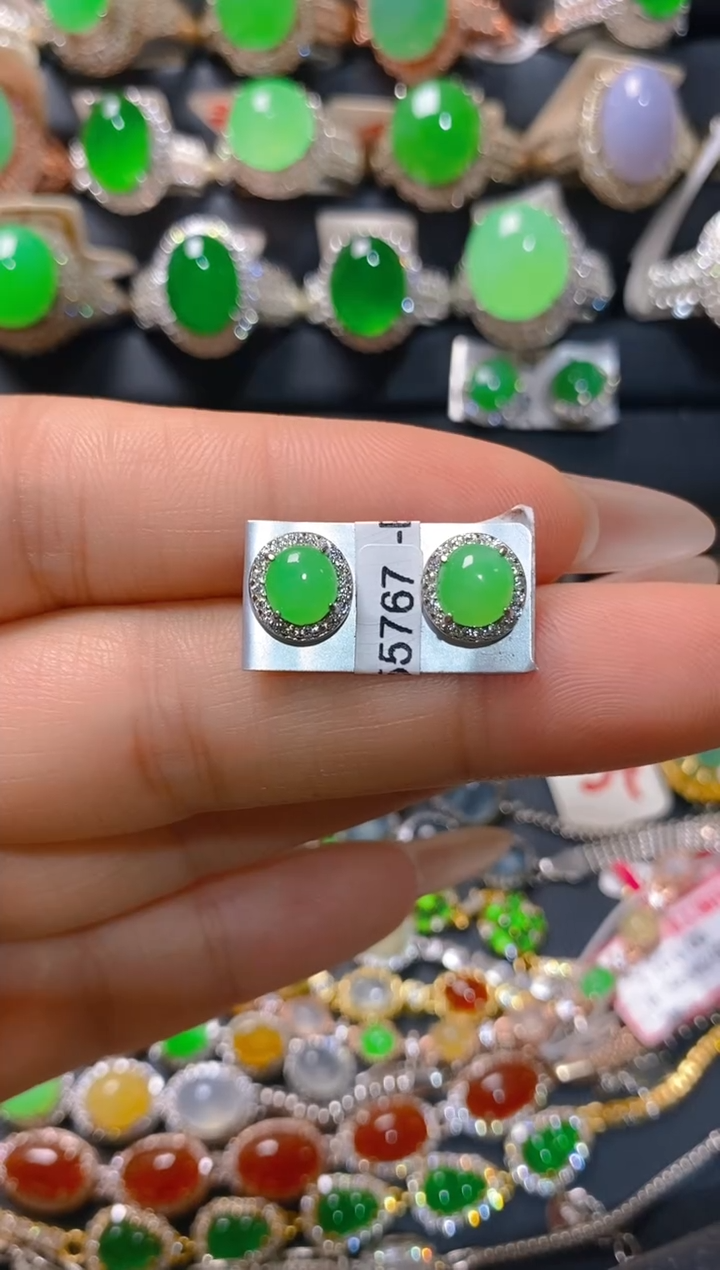 【闪购商品】翡翠耳饰银S925镶嵌天然A货翡翠1