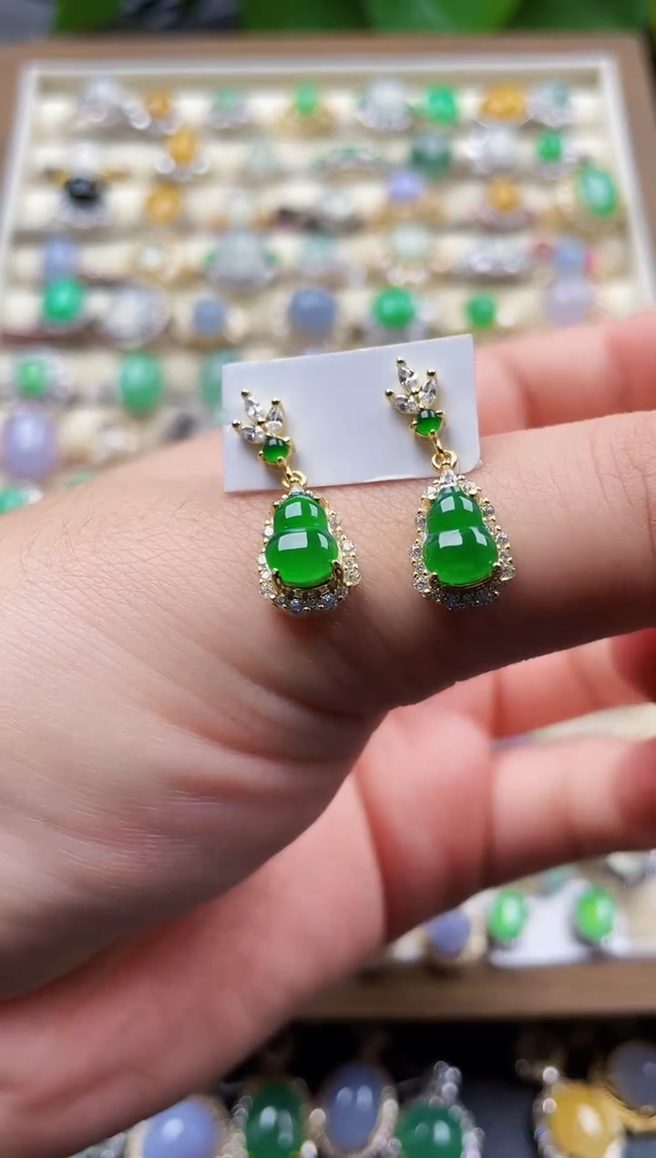 银S925镶嵌翡翠耳饰125