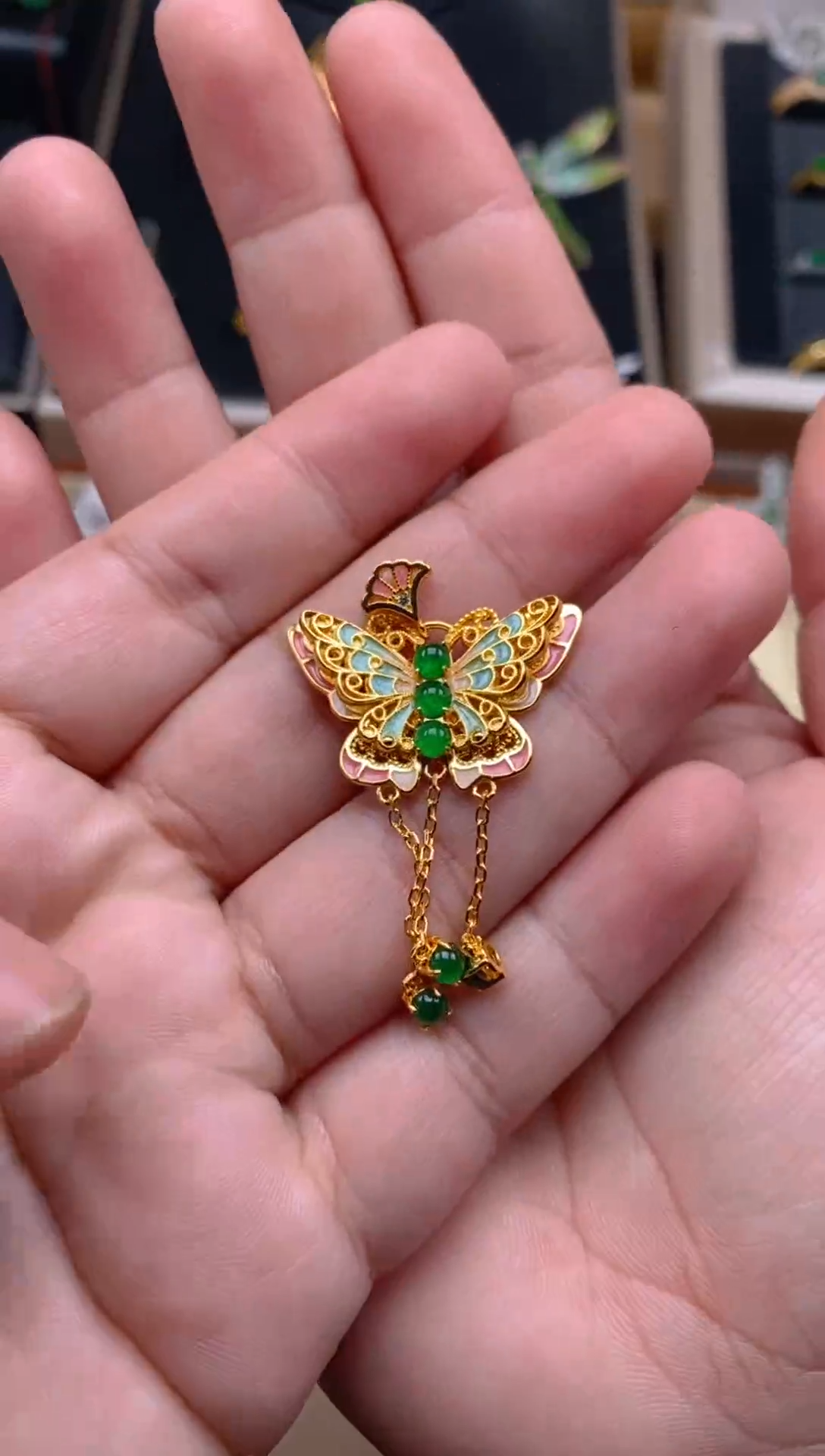 【闪购商品】翡翠吊坠(不含链)银S925镶嵌蝴蝶
