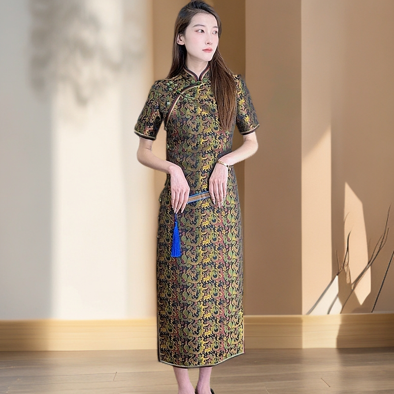 白幼秀全开襟高档气质五星出东方设计师夏季时尚气质民族风旗袍宋
