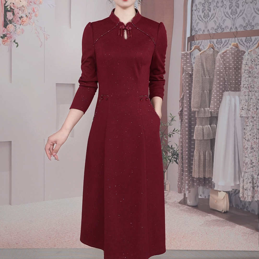 【妙妃女装】秋季新款新中式洋气气质显瘦优雅婚宴喜宴红色连衣裙