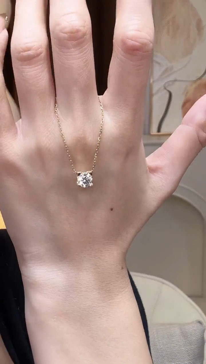 18K金镶嵌项链实验室培育钻石18k金k黄1卡牛头项链 调节扣