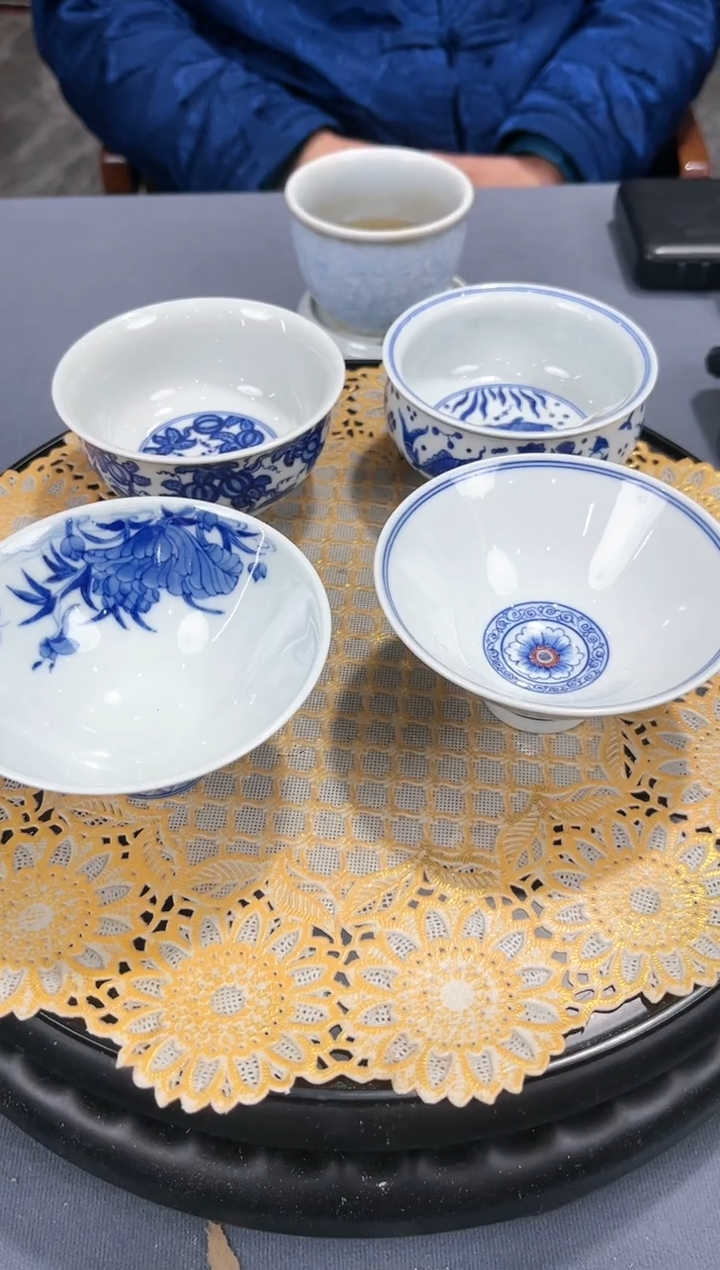 【闪购商品】官窑瓷画院986官窑瓷画院玉竹炉式杯2只斗笠杯2只