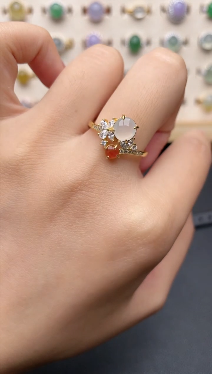 【闪购商品】翡翠戒指银S925镶嵌一物一证一礼盒