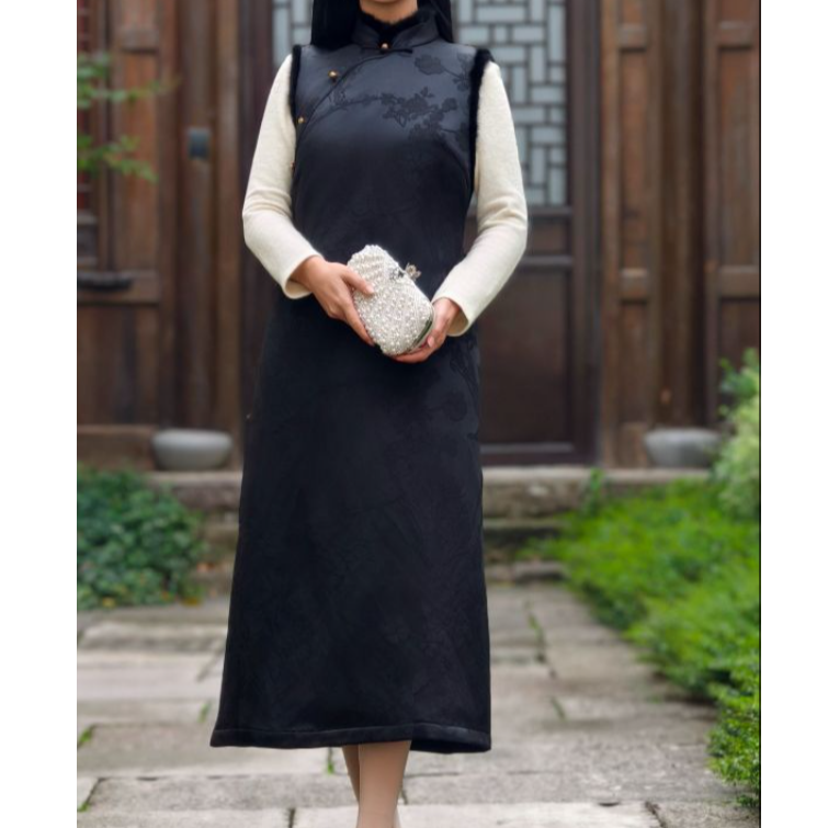 【NA家】复古连衣裙厚款新中式中长款