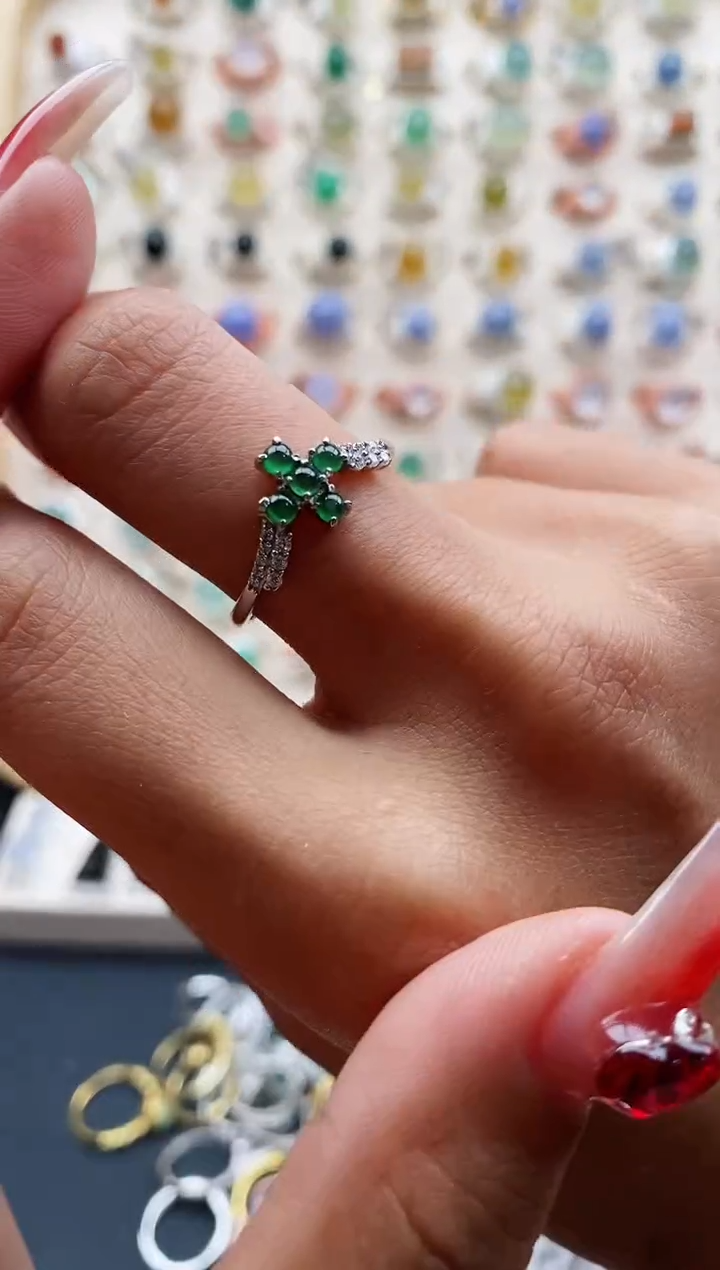 【闪购商品】翡翠戒指银S925镶嵌缅甸天然A货翡翠111 8+3