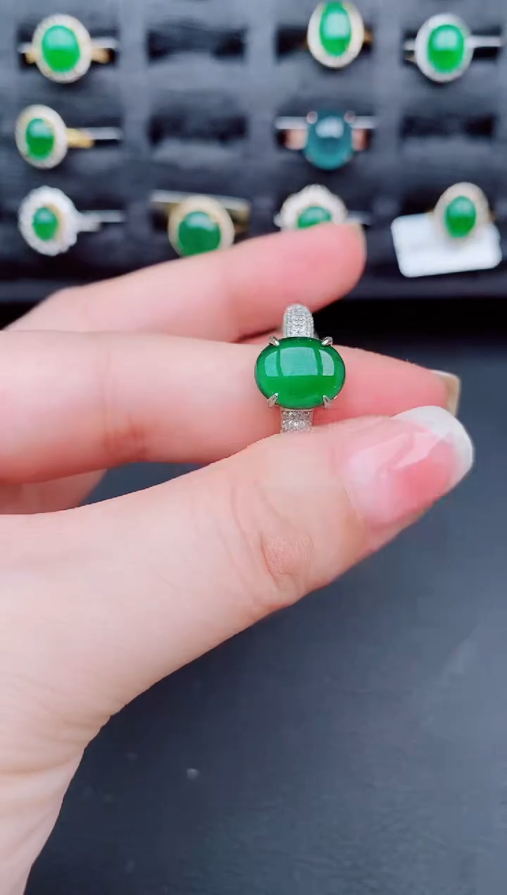 翡翠戒指银S925镶嵌天然a货翡翠183