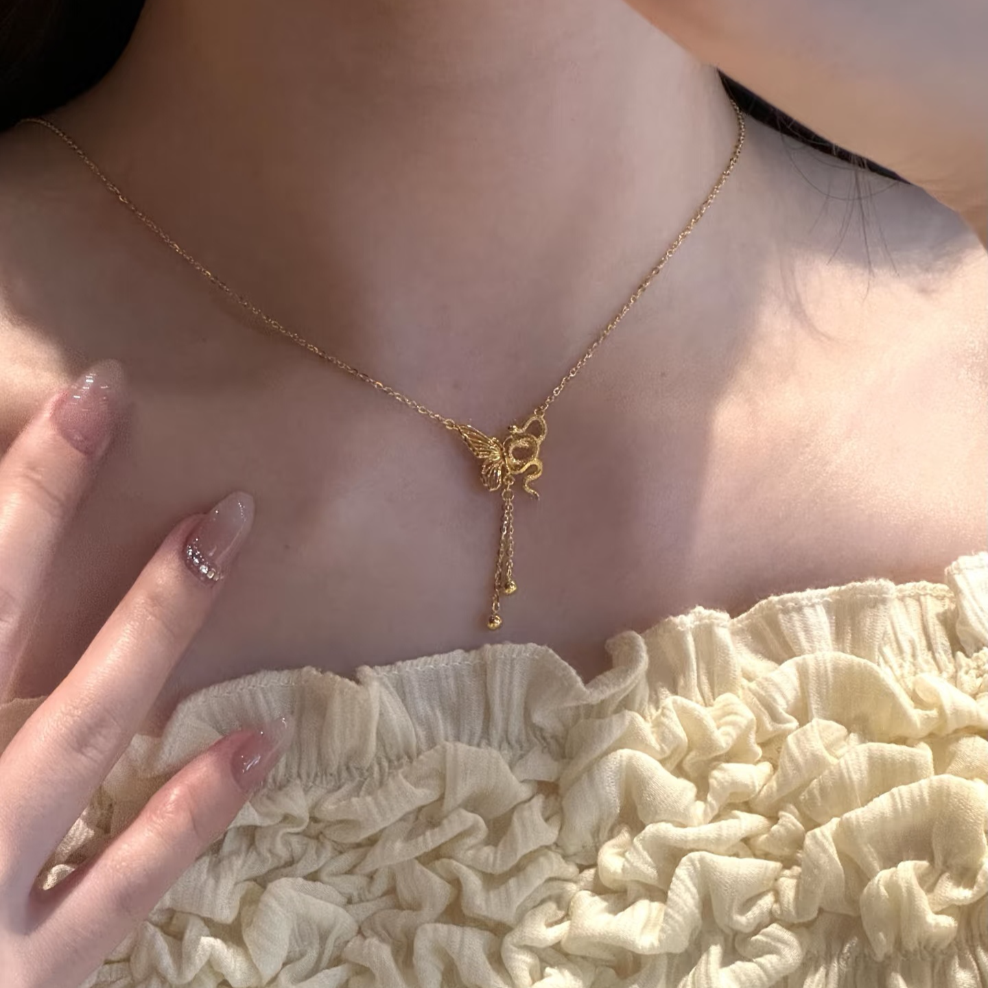 坠链均足银 灵蛇蝴蝶吊坠项链套链女