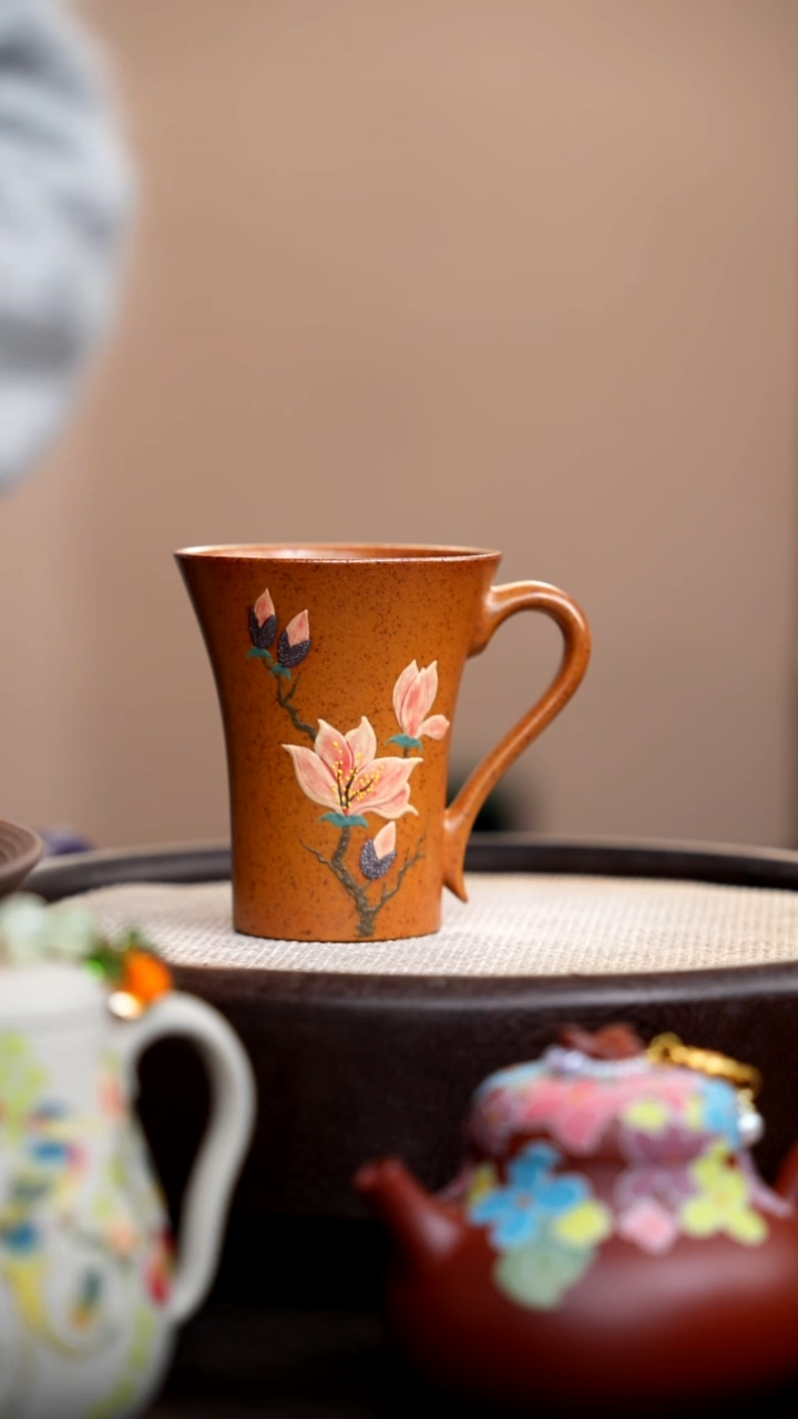 茶壶紫砂柴烧喇叭手把杯玉兰
