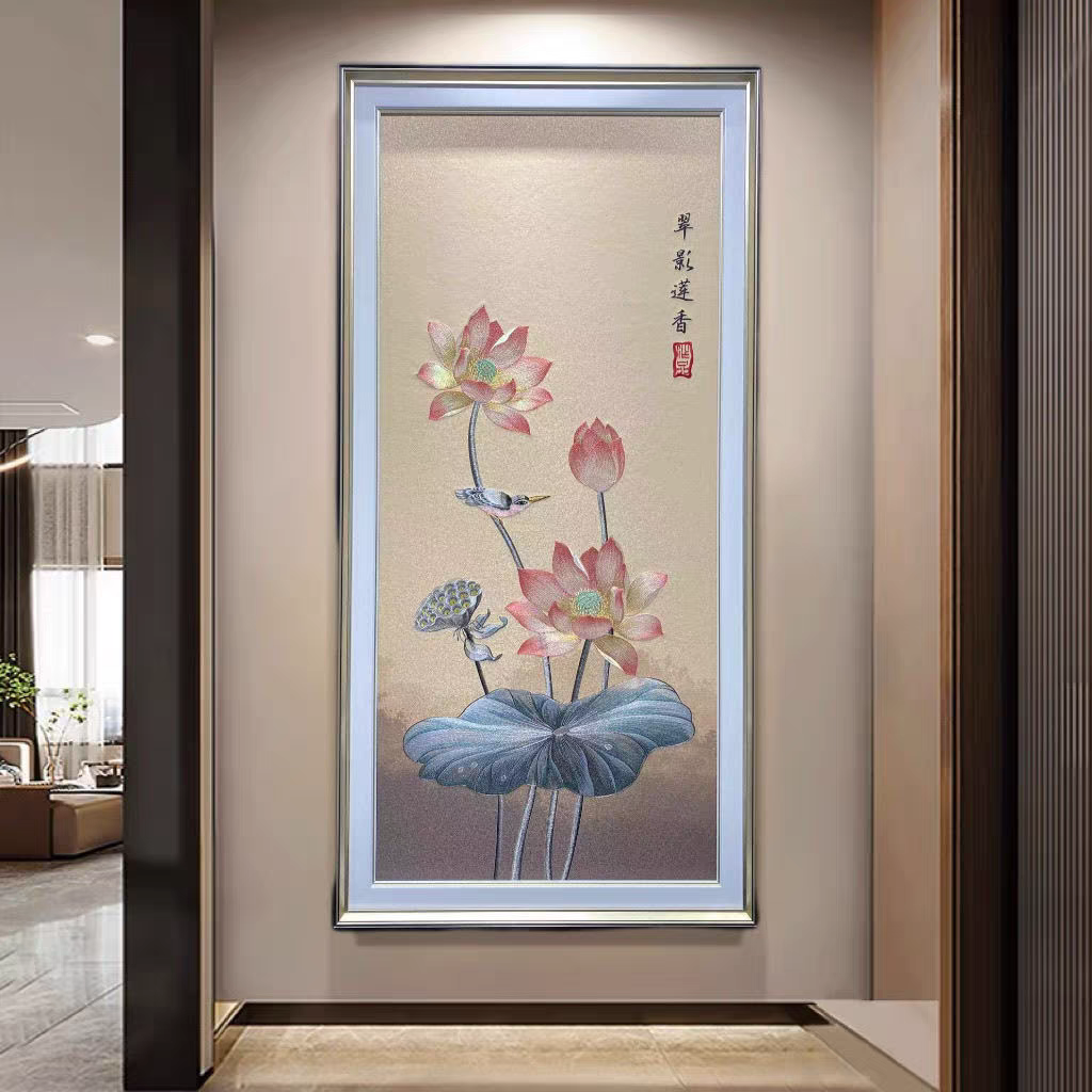 【铭尊】翠影莲香｜苏绣玄关高端织锦绣刺绣装饰画风水玄关挂画