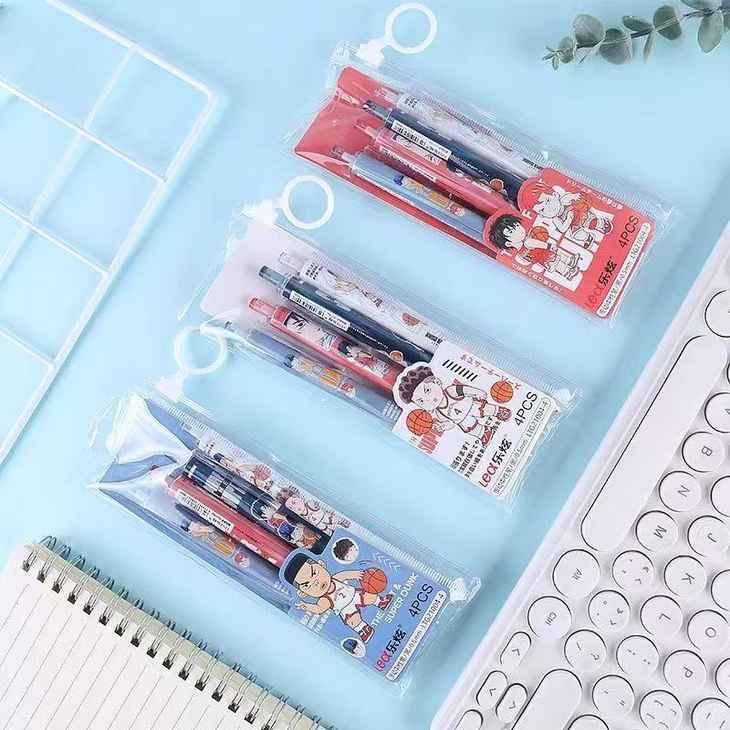 乐炫灌篮高手学生ins按动中性笔限定0.5高颜值黑色按动笔卡通