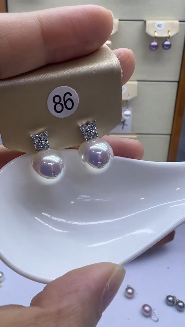 银S925镶嵌耳饰淡水珍珠86