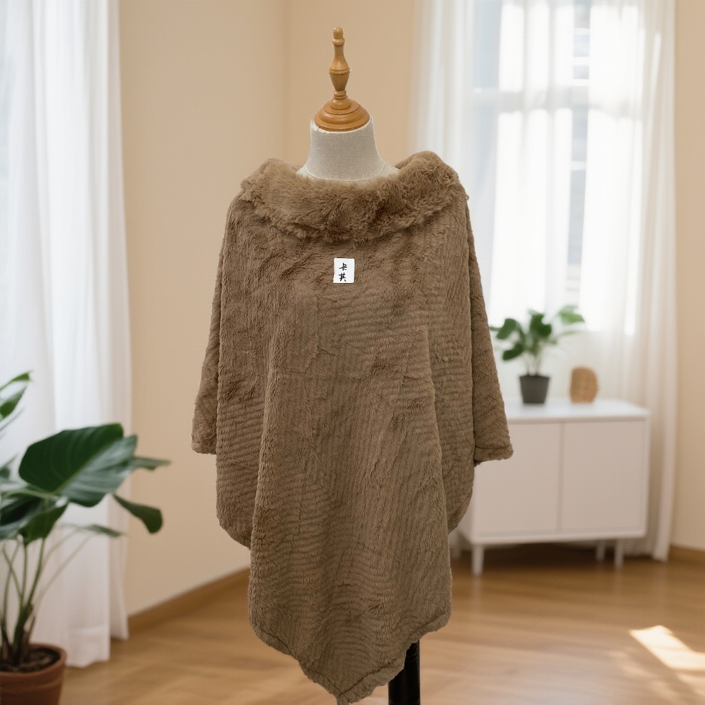 A216   时尚百搭纯色毛领披肩