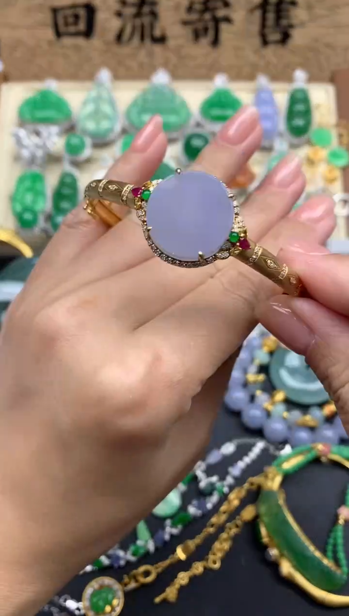 【闪购商品】翡翠手镯18K金镶嵌551-中国好珍宝