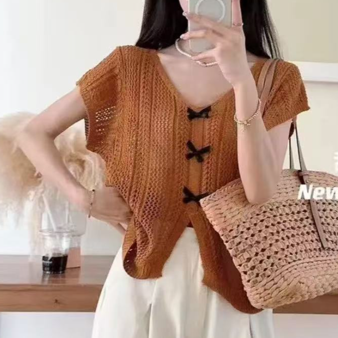 薄款镂空针织毛衣女夏季新款时尚洋气减龄上衣#2586