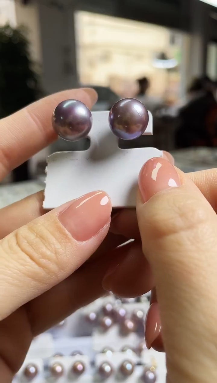未镶嵌耳饰淡水珍珠紫色系素钉