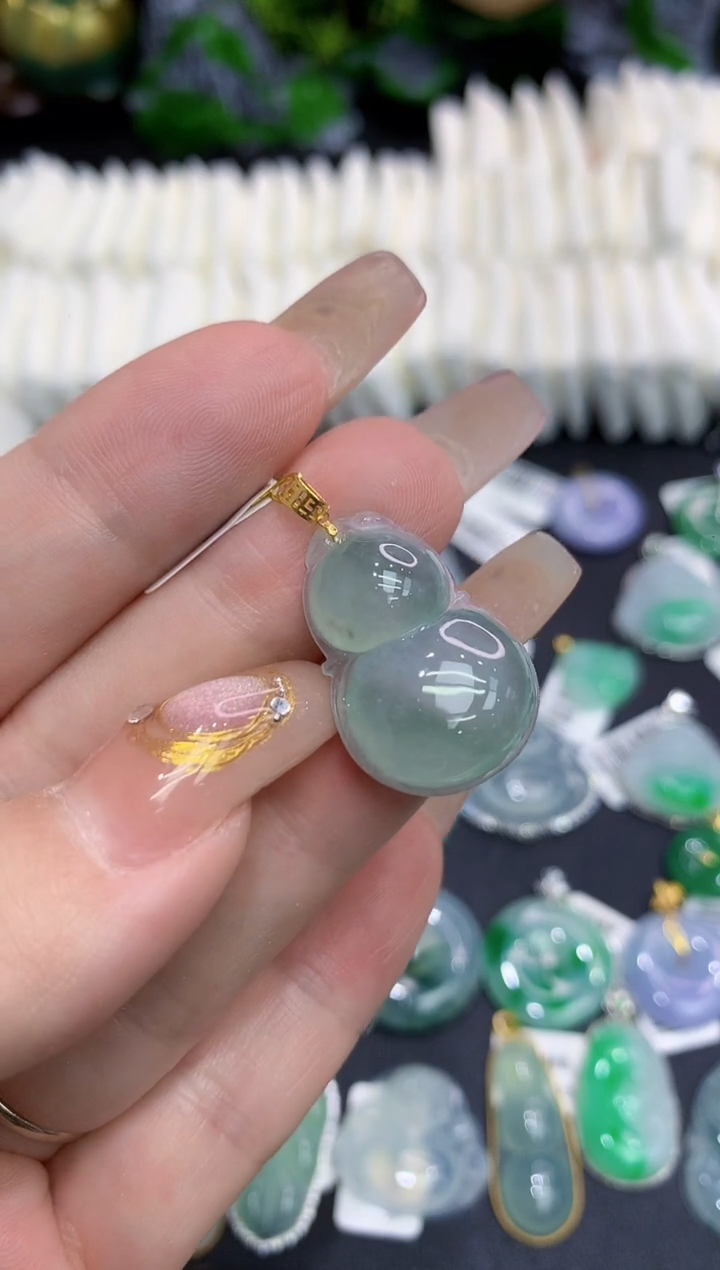 翡翠18K金镶嵌吊坠(不含链)1111