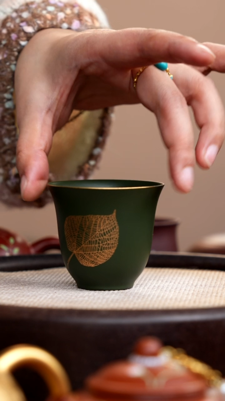 茶壶紫砂民国绿金叶子杯