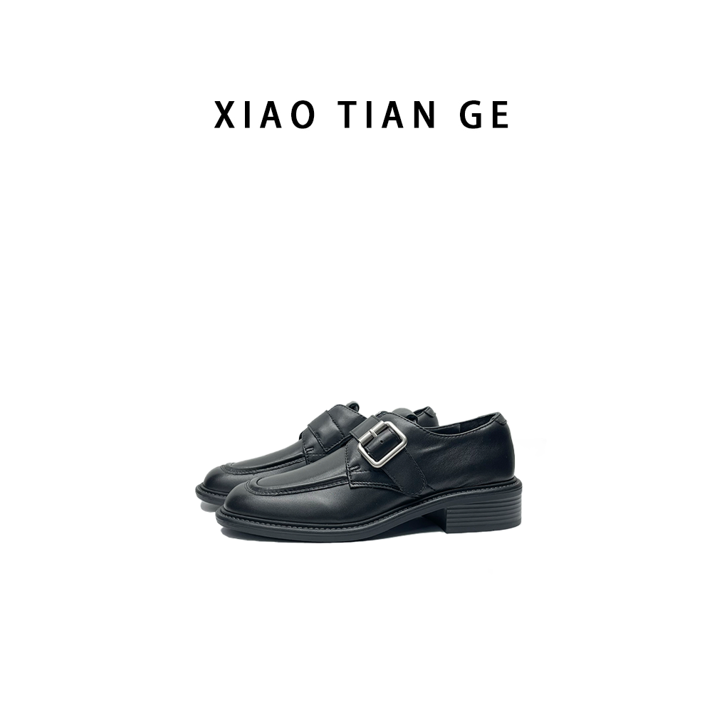 TEXTURE-MIU系乐福鞋新款真皮英伦风女复古一脚蹬小皮鞋搭扣单鞋