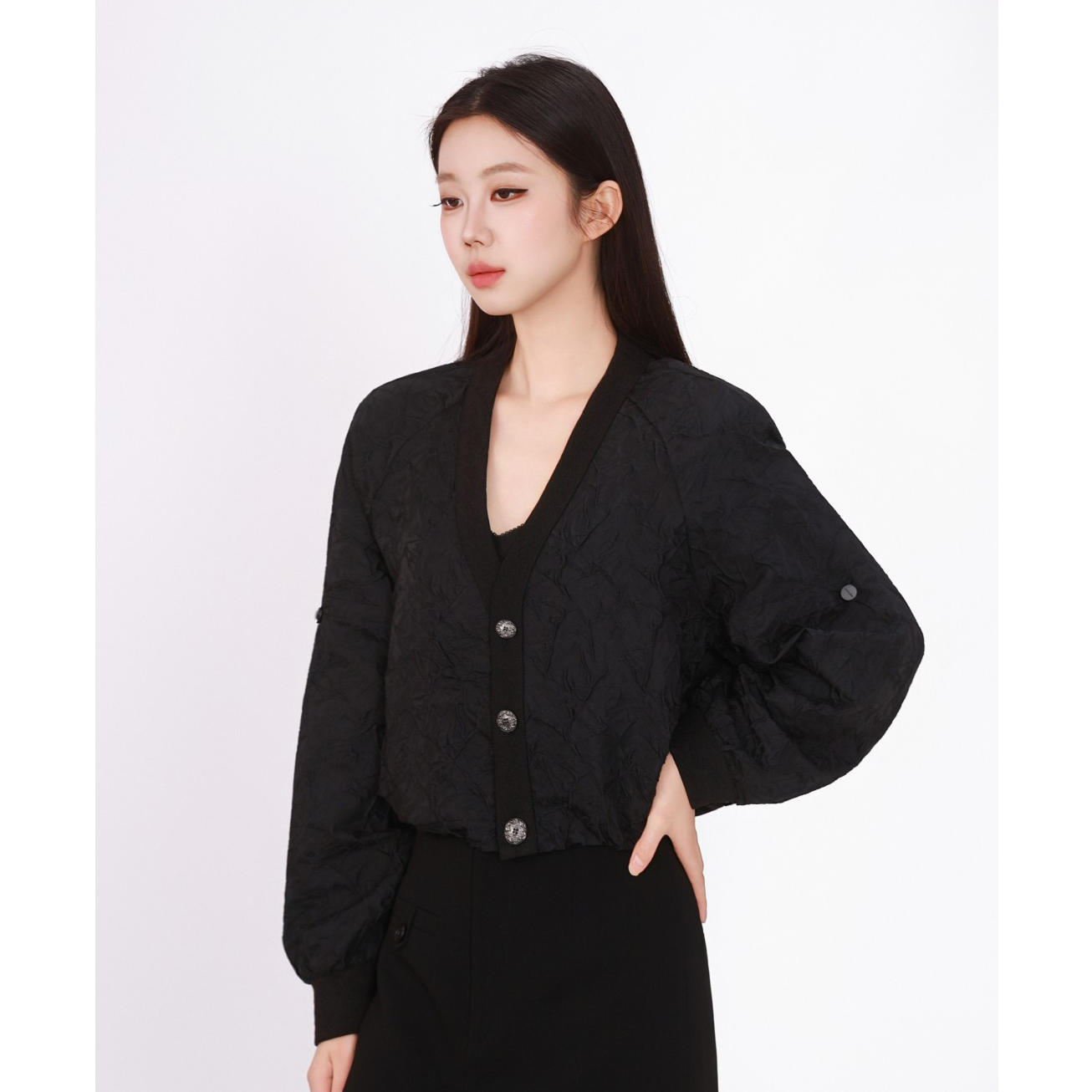 AMASS/阿玛施5400736 新款气质时尚浮雕工艺黑色造型百搭外套